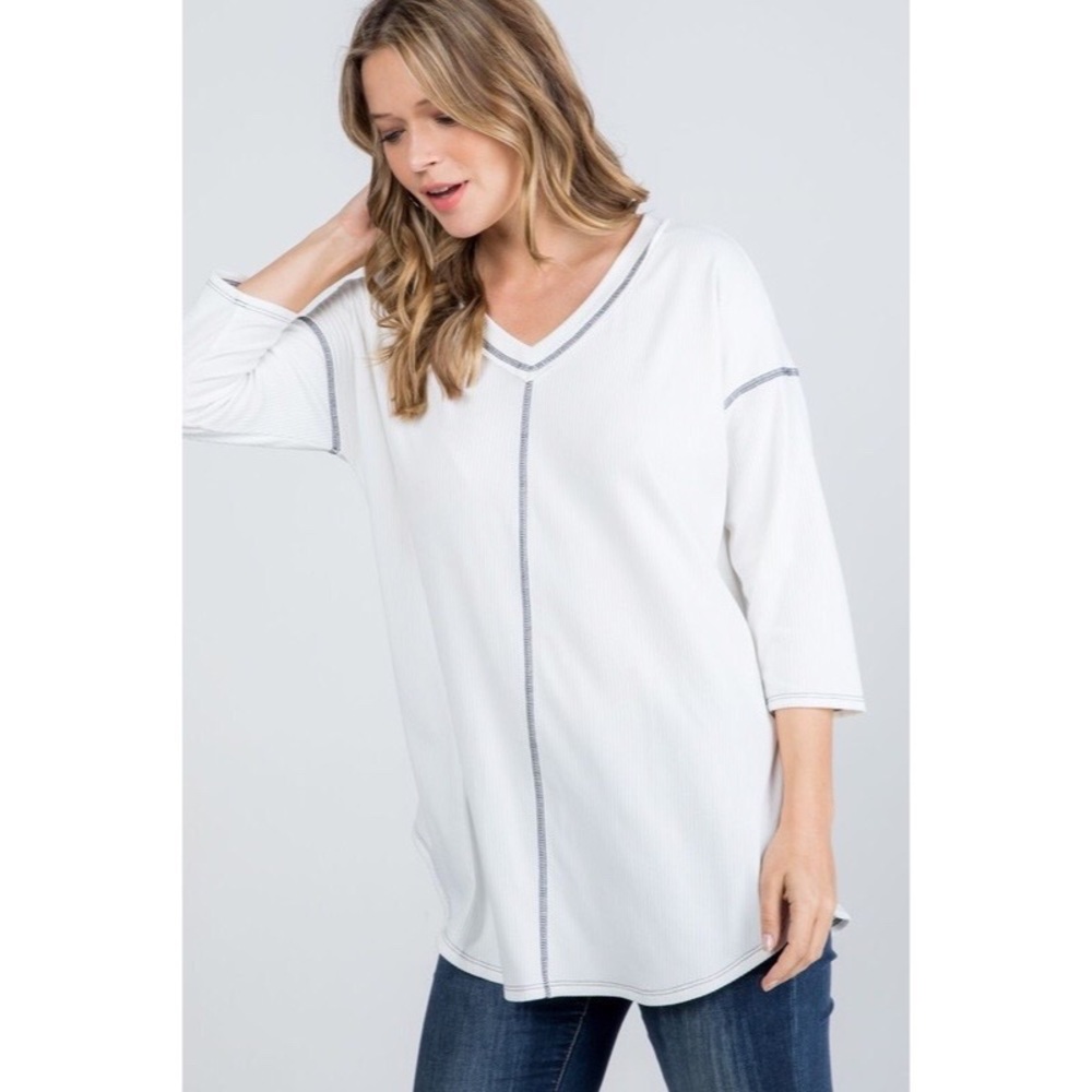 P & Rose Full Size Run Ribbed V-Neck
Top